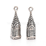 Tibetan Style Alloy Pendants, Castle Charms, Antique Silver, 28x8.5x7~8mm, Hole: 1.7~1.8mm(TIBEP-T054-17AS)