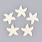 Natural Freshwater Shell Carved Pendants, Starfish Charms, Seashell Color, 31.5~33x32~34.5x3~4mm, Hole: 1.6mm(SHEL-N038-34)