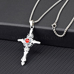 Cross Alloy Rhinestone Pendant Necklaces for Men, Platinum, Hyacinth, 23.62 inch(60cm)(FS-WG275E1-01)