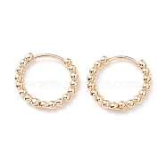 Rack Plating Brass Beaded Huggie Hoop Earrings for Women, Cadmium Free & Lead Free, Real 14K Gold Plated, 15x17x2.5mm, Pin: 0.7mm(X-KK-D069-09G-RS)