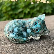 Resin Sleeping Cat Display Decoration, with Natural Amazonite Chips inside Statues for Home Office Decorations, 75x52x40mm(PW-WG90471-02)