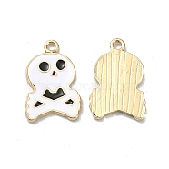 Halloween Light Gold Tone Alloy Enamel Pendants, Skull Charm, White, 23x15x1.5mm, Hole: 2mm(ENAM-P247-25KCG)