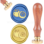 DIY Scrapbook, Brass Wax Seal Stamp and Wood Handle Sets, Mangosteen, Golden, 8.9x2.5cm, Stamps: 25x14.5mm(AJEW-WH0100-492)