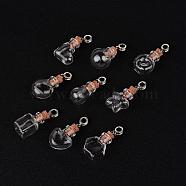 Mixed Shapes Glass Wishing Bottle European Dangle Charms, with Alloy Tube Bails and Iron Findings, Antique Silver, 44~46mm, Hole: 4.5mm, Bottle Capacity: 1~10ml(0.03~0.33 fl. oz).(PALLOY-JF00162)