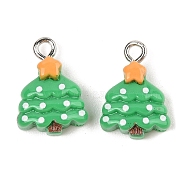 Christmas Theme Opaque Resin Pendants, with Platinum Iron Loop, Christmas Tree, 16.5x12x6mm, Hole: 2mm(RESI-S08-01N)