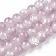 Crackle Baking Painted Imitation Jade Glass Beads Strands, Two Tone, Round, Plum, 10mm, Hole: 1.4mm, about 80pcs/strand, 30.87''(78.4cm)(DGLA-T003-10mm-04)