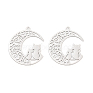 Long-Lasting Plated Brass Pendants, Cat with Moon, Platinum, 21x19x0.3mm, Hole: 1mm(KK-K336-49P)