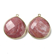 Natural Rhodonite Pendants, with Golden Brass Edge, Faceted, Undyed, Teardrop, 28x25x6mm, Hole: 1.6mm(G-B009-07G-U)