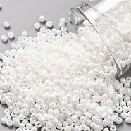 TOHO Round Seed Beads, Japanese Seed Beads, (401) Opaque AB White, 11/0, 2.2mm, Hole: 0.8mm, about 5555pcs/50g(SEED-XTR11-0401)