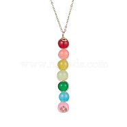 Colorful Glass Round Beaded Pendant Necklaces, with Iron Cable Chains, Golden, 17.60 inch(44.7cm)(NJEW-JN04581-01)