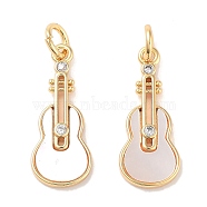 Brass Micro Pave Clear Cubic Zirconia Pendants, with Shell, with Jump Rings, Guitar, Real 18K Gold Plated, 20x8x2mm, Hole: 3mm(KK-B102-21G)