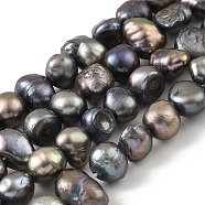 Dyed Natural Cultured Freshwater Pearl Beads Strands, Two Sides Polished, Black, 7~8mm, Hole: 0.5mm, about 25pcs/strand, 6.89''(17.5cm)(PEAR-A006-08E)