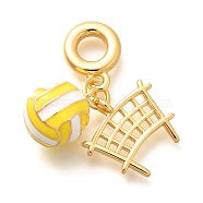 Brass Enamel Sport European Dangle Charms, Large Hole Pendants, Real 18K Gold Plated, Volleyball, 29mm, Hole: 5mm, ball: 14x11mm(KK-U048-03G-04)