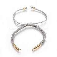 Nylon Cord Braided Bead Bracelets Making, with Brass Beads, Long-Lasting Plated, Real 24K Gold Plated, Dark Gray, 10-1/4 inch(26cm)~11-5/8 inch(29.6cm)(BJEW-F360-F03)