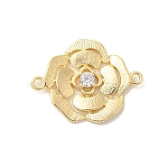 Brass Pave Glass Connector Charms, Flower Links, Real 18K Gold Plated, Clear, 17x22.5x3mm, Hole: 1.4mm(KK-Z073-32G-01)