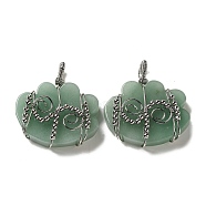 Natural Green Aventurine Copper Wire Wrapped Pendants, Cloud Charms with Brass Beads, Rack Plating, Platinum, 47~50x44.5~45x11~12mm, Hole: 6x5.5mm(G-K338-07P-05)