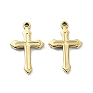 304 Stainless Steel Pendants, Cross Charm, Real 14K Gold Plated, 19x11.5x2mm, Hole: 1.2mm(STAS-L022-346G-03)