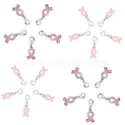 October Breast Cancer Pink Awareness Ribbon Alloy Enamel Pendants, with Rhinestone and Alloy Lobster Claw Clasps, Pink, 20pcs(ENAM-SC0001-69)