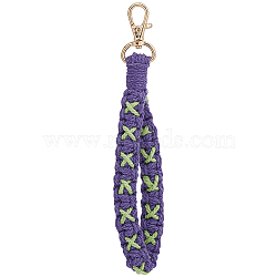 Cotton Handmade Braided Wrist Lanyard Pendant Decorations, with KC Gold Plated Alloy Swivel Clasps, for Keychain Making, Medium Purple, 190x28mm(KEYC-WH0007-001A)