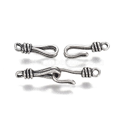 Brass Hook and Eye Clasps, Long-Lasting Plated, Antique Silver, Eye: 13.5x4.5x3mm, Hole: 1.4mm, Hook: 13.5x5.5x3mm, Hole: 1.4mm(KK-F120-016AS)