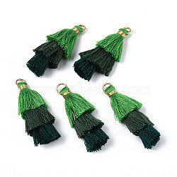 Polycotton(Polyester Cotton) Tassel Pendant Decorations, with Iron Findings, Golden, Colorful, 39~40x19~26x6~7mm, Hole: 4mm(X-FIND-T018-03)