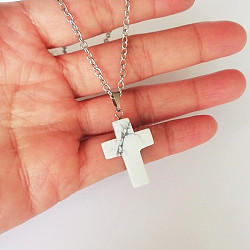 Synthetic Howlite Cross Pendant Necklace, Alloy Cable Chain Necklaces for Women, Platinum, 20.47 inch(52cm)(FS-WGC9DE4-10-1)