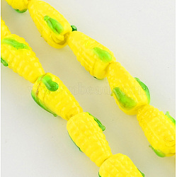 Autumn Theme Handmade Lampwork Beads, Corn, Yellow, 17x11x9mm, Hole: 2mm(X-LAMP-R108-07)