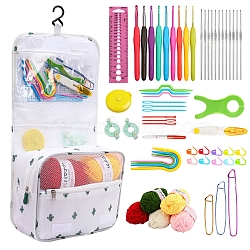 Knitting Tool Kits for Beginners, including Storage Bag, Yarn, Crochet Hook & Needle Gauge, Big Eye Needle, Seam Ripper, Stitch Marker, Winder, Scissor, Cactus, Package: 140x180mm(PW-WG88675-03)