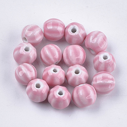 Handmade Porcelain Beads, Bright Glazed Porcelain, Round, Pink, 11~12x10~11x10~10.5mm, Hole: 2~2.5mm(X-PORC-S498-25B)