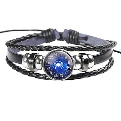 12 Constellation Leather Cord Bracelets, with Alloy Beads and Wax Cord, Flat Round, Cancer, 2-3/8 inch(6cm)(BJEW-P240-E04)