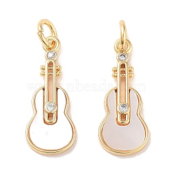 Brass Micro Pave Clear Cubic Zirconia Pendants, with Shell, with Jump Rings, Guitar, Real 18K Gold Plated, 20x8x2mm, Hole: 3mm(KK-B102-21G)