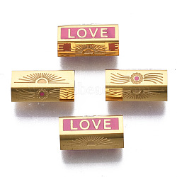 316 Surgical Stainless Steel Beads, with Enamel, Hexagon with Word Love, Real 14K Gold Plated, 11x6x6mm, Hole: 2mm(STAS-N097-058)
