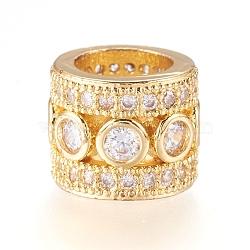 Brass Micro Pave Cubic Zirconia Beads, Column, Real 18K Gold Plated, 11x9mm, Hole: 7mm(ZIRC-J018-13G)
