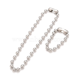 304 Stainless Steel Ball Chain Necklace & Bracelet Set, Jewelry Set with Ball Chain Connecter Clasp for Women, Stainless Steel Color, 8-5/8 inch(22~51.4cm), Beads: 10mm(STAS-D181-02P-02B)