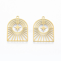 201 Stainless Steel Pendants, Arch with Star, Real 18K Gold Plated, 27x21x1mm, Hole: 1.6mm(STAS-N090-LA915-2)