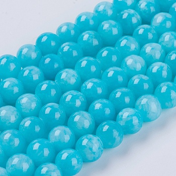 Natural Yellow Jade Beads Strands, Dyed, Round, Dark Turquoise, 8mm, Hole: 1mm, about 50pcs/strand, 15.75 inch