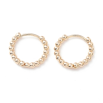 Rack Plating Brass Beaded Huggie Hoop Earrings for Women, Cadmium Free & Lead Free, Real 14K Gold Plated, 15x17x2.5mm, Pin: 0.7mm