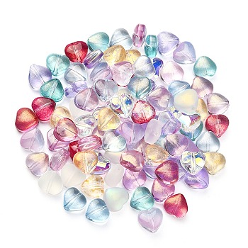 100Pcs 10 Colors Transparent Glass Beads, Heart, Mixed Color, 8x8x4.5~5mm, Hole: 1mm, 10pcs/color