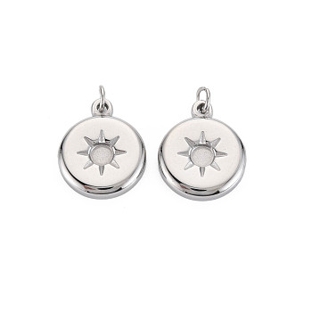 304 Stainless Steel Pendant Enamel Settings, with Jump Rings, Flat Round, Stainless Steel Color, 19x15x3mm, Jump Ring: 5x1mm, 3mm inner diameter