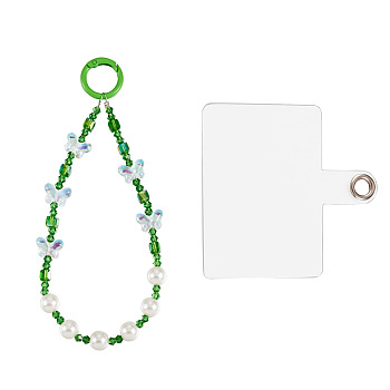 Resin Beads Mobile Straps, with Plastic Sheet, Butterfly, Green, 15.2cm