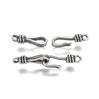 Brass Hook and Eye Clasps, Long-Lasting Plated, Antique Silver, Eye: 13.5x4.5x3mm, Hole: 1.4mm, Hook: 13.5x5.5x3mm, Hole: 1.4mm