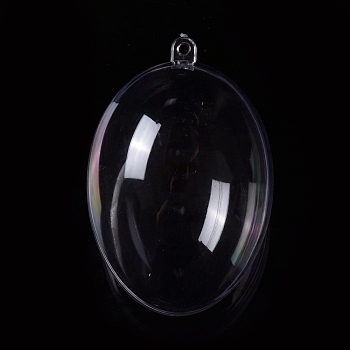 Openable Transparent Plastic Pendants, Fillable Plastic Bauble Christmas Ornament, Oval, Clear, 86x58x59mm, Hole: 3mm