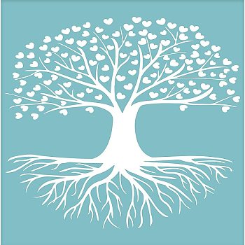 Self-Adhesive Silk Screen Printing Stencil, for Painting on Wood, DIY Decoration T-Shirt Fabric, Tree with Heart, Sky Blue, 28x22cm