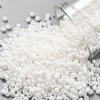 TOHO Round Seed Beads, Japanese Seed Beads, (401) Opaque AB White, 11/0, 2.2mm, Hole: 0.8mm, about 5555pcs/50g