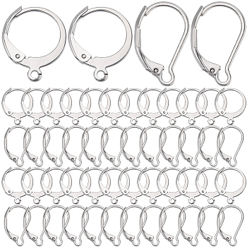 2 Style 304 Stainless Steel Leverback Earring Findings, with Loop, Stainless Steel Color, 14.5~16.5x10~12x2mm, Hole: 1.2mm, Pin: 1mm, 50Pcs/style, 100Pcs/box