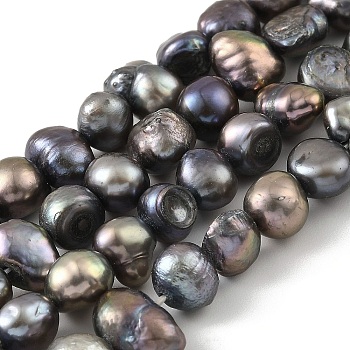 Dyed Natural Cultured Freshwater Pearl Beads Strands, Two Sides Polished, Black, 7~8mm, Hole: 0.5mm, about 25pcs/strand, 6.89''(17.5cm)