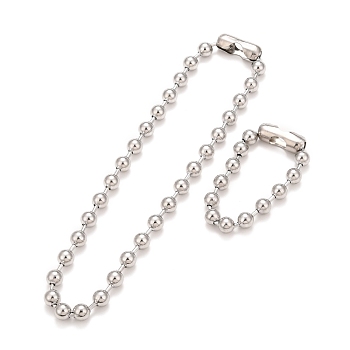 304 Stainless Steel Ball Chain Necklace & Bracelet Set, Jewelry Set with Ball Chain Connecter Clasp for Women, Stainless Steel Color, 8-5/8 inch(22~51.4cm), Beads: 10mm