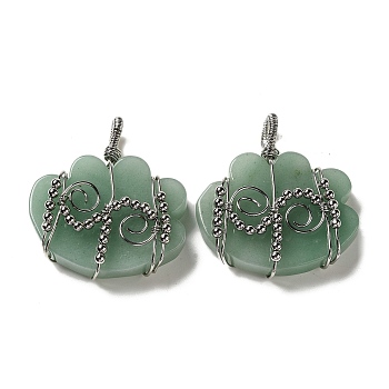 Natural Green Aventurine Copper Wire Wrapped Pendants, Cloud Charms with Brass Beads, Rack Plating, Platinum, 47~50x44.5~45x11~12mm, Hole: 6x5.5mm