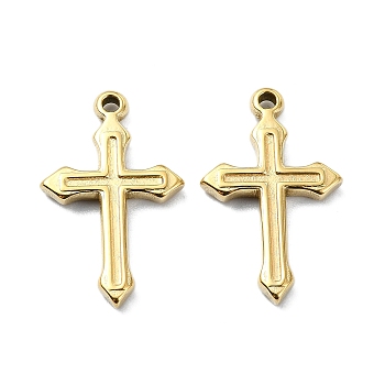 304 Stainless Steel Pendants, Cross Charm, Real 14K Gold Plated, 19x11.5x2mm, Hole: 1.2mm