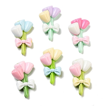 Cute Opaque Resin Decoden Cabochons, Rose Flower Bouquet, Mixed Color, 26x15.5x7.5mm